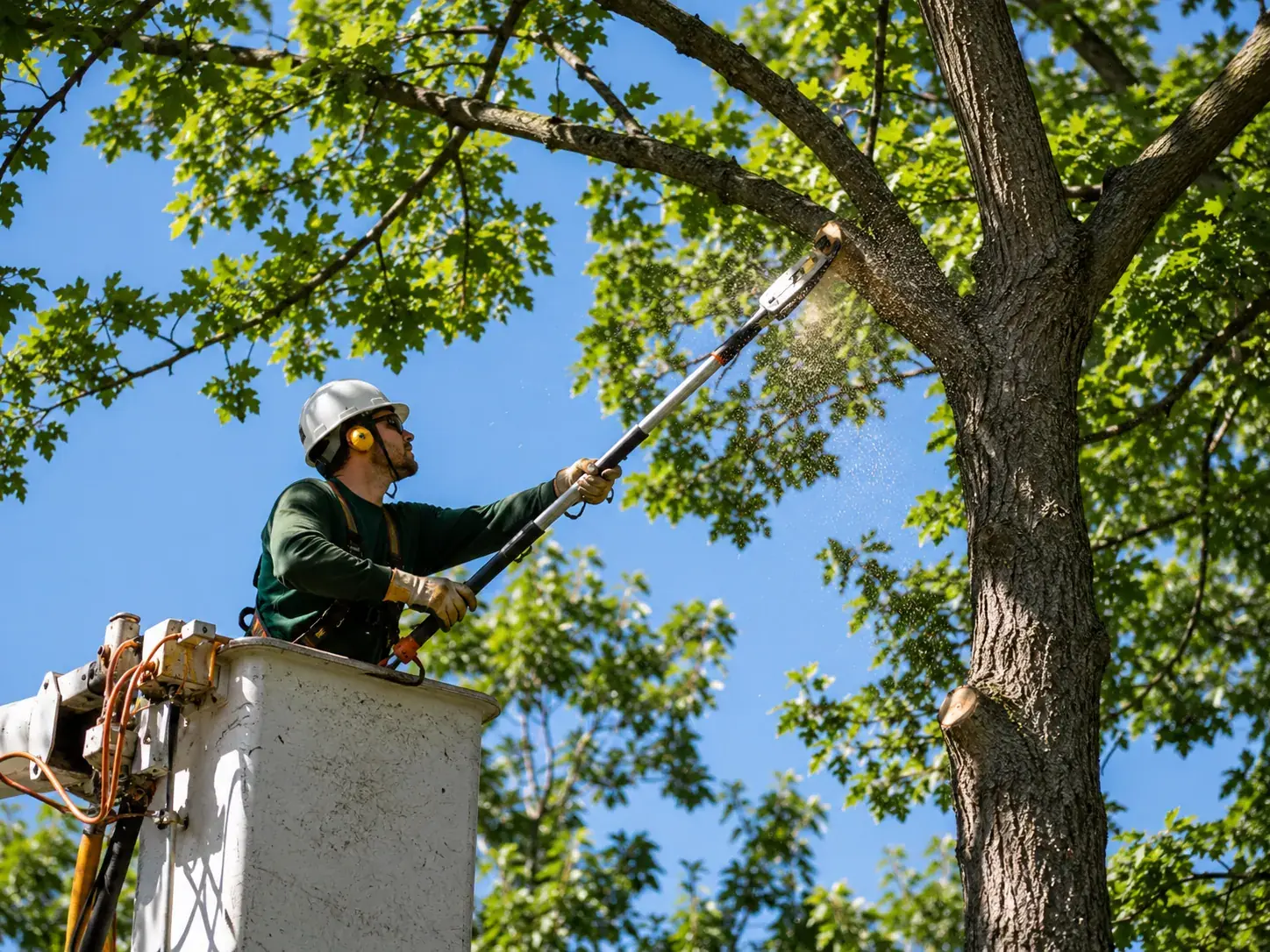 Arborist making a clean reduction cut in a healthy Richmond heritage oak